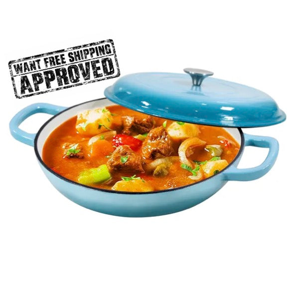 3.8QT Enameled Cast Iron Braiser with Lid – Teal Blue