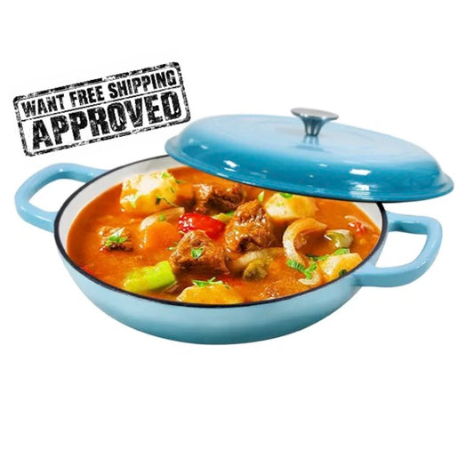 3.8QT Enameled Cast Iron Braiser with Lid – Teal Blue