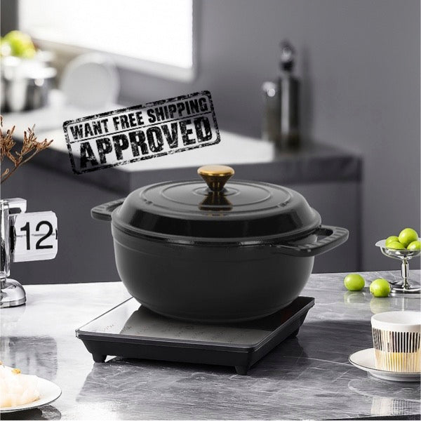 6QT Enameled Cast Iron Dutch Oven – Black – Includes Two Silicone Gloves