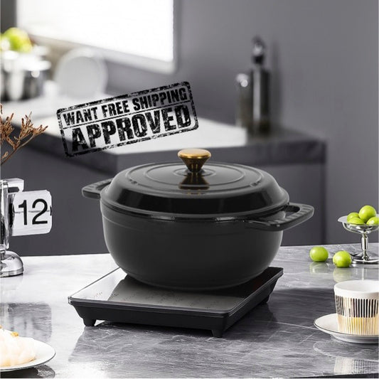 6QT Enameled Cast Iron Dutch Oven – Black – Includes Two Silicone Gloves