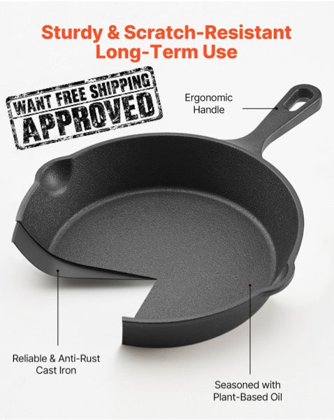 3-Piece Pre-Seasoned Cast Iron Skillet Set – 6", 8" & 10"