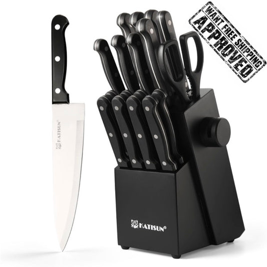 19-Piece German Steel Kitchen Knife Set – Storage Block with Built-In Sharpener