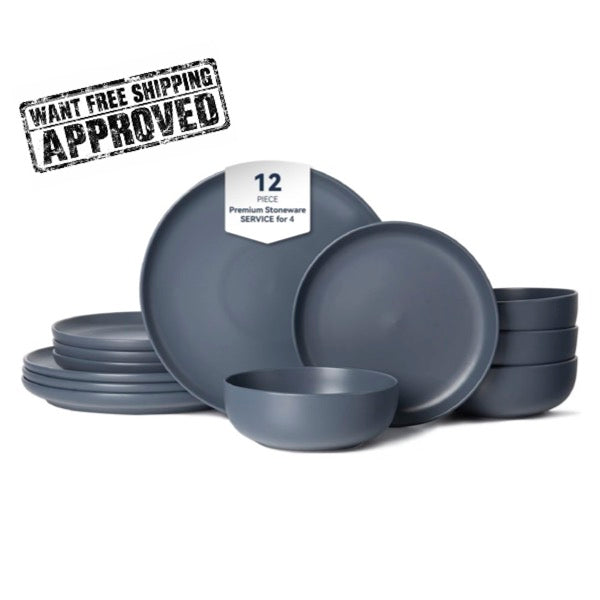 12-Piece Matte Stoneware Dinnerware Set for 4 – Blue