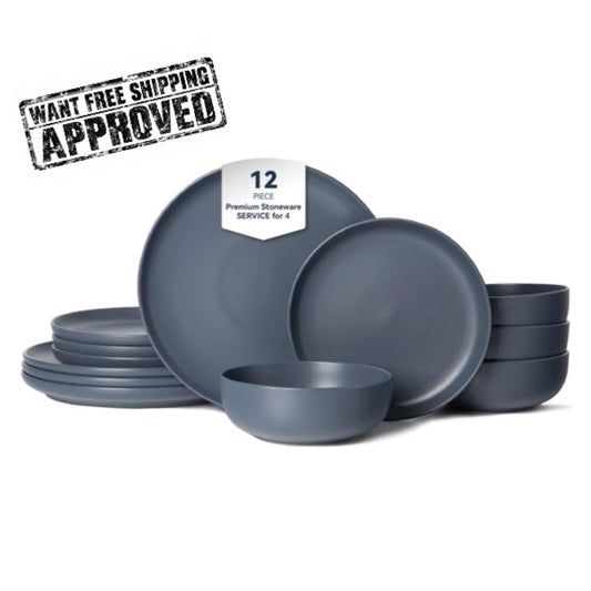12-Piece Matte Stoneware Dinnerware Set for 4 – Blue